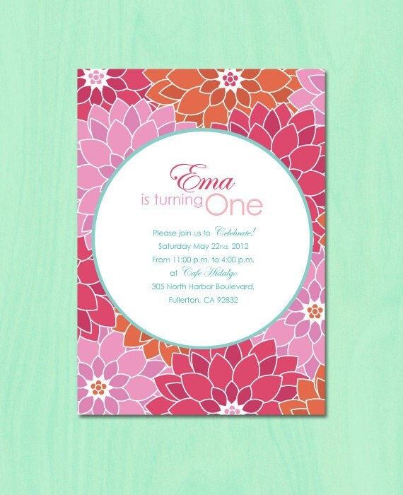 Spring Dahlia Pink and Orange Flower 5x7 Printable DIY Invitation Il_570xn