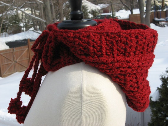 pdf hooded crochet pattern scarf nordic with Ribbed pom Hooded Cowl Crochet ties,and poms drawstring Pattern,