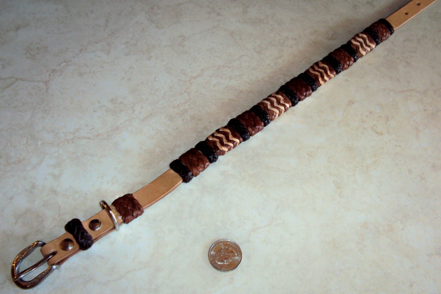 Leather dog collar with Kangaroo leather buttons by BraidARoo