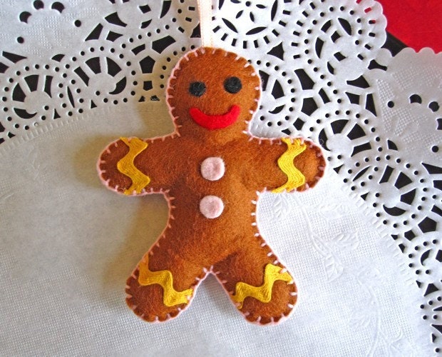 Gingerbread Man - Handmade Felt Christmas Tree Ornament