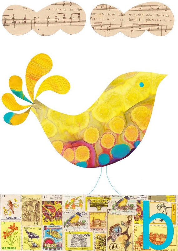 Children Decor B is for Bird (yellow) Print