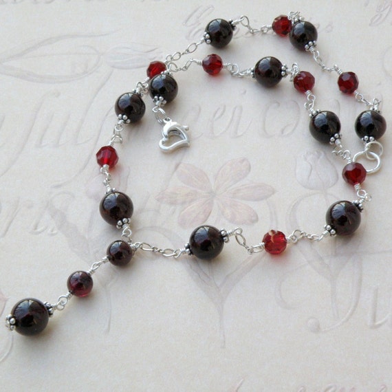 Garnet Necklace Sterling Silver Red Stone Jewelry Burgundy
