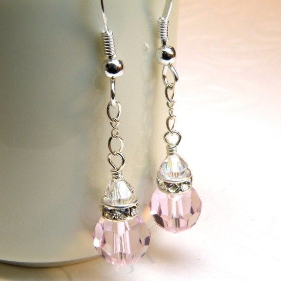 Blush Pink Crystal Earrings Sterling Silver Wedding Bridal