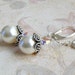Silver and Pearl Earrings, Bali Flower Cap, Handmade Jewelry