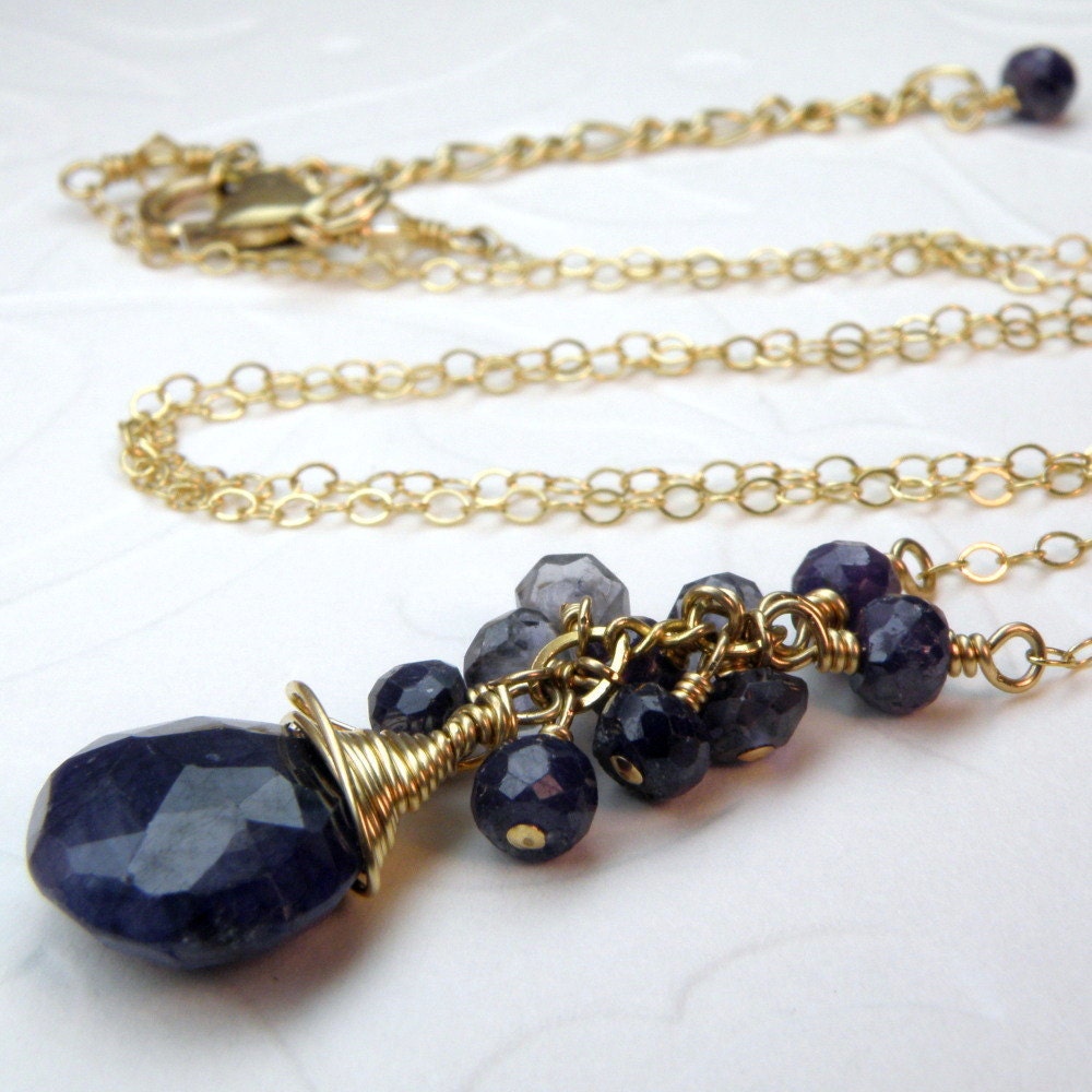 Genuine Sapphire Necklace Gold Filled Blue Gemstone Pendant