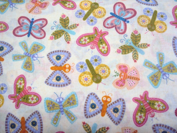 Pastel Butterfly Fabric Flutter by QuiltsFabricandmore on Etsy