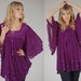 Vintage 70s Tunic Purple ANGEL Sleeve Gauze Boho Top O/S
