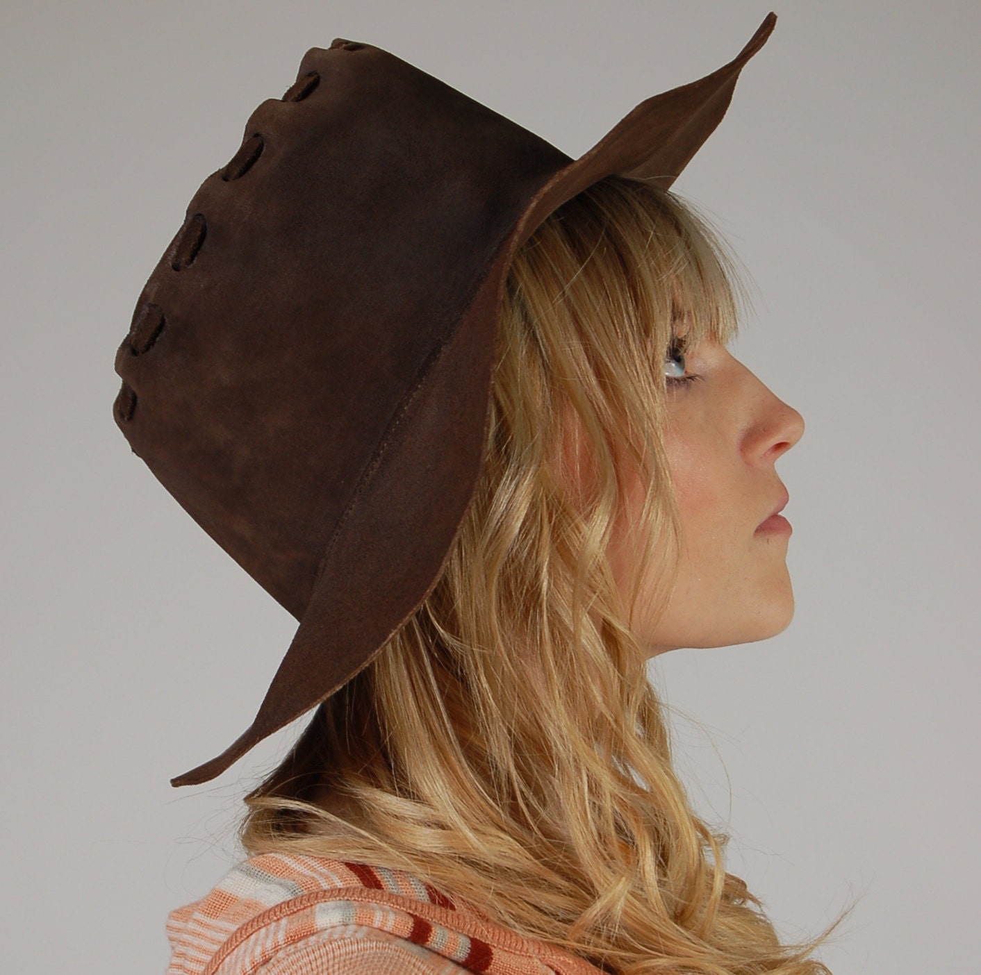 1970s Leather Boho Hat Floppy SOUTHWESTERN Hippie Folk