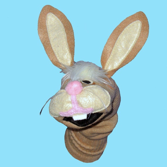 SALE Handmade Brown Bunny Rabbit Sock Puppet