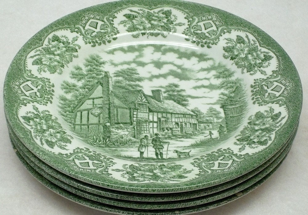 Vintage green desert plates collectibles Old Inn Series