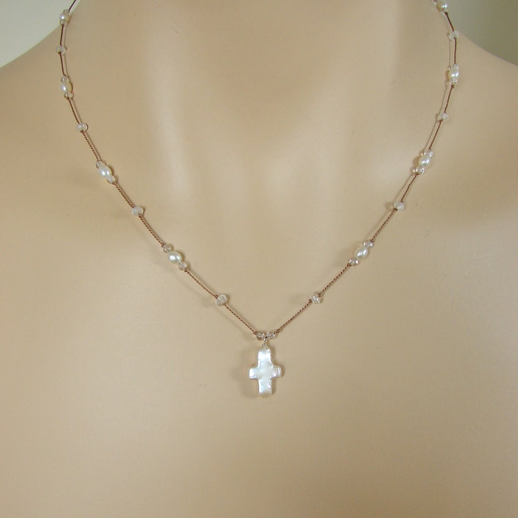 Pearl Cross Necklace by TinyBaublesbyEllen on Etsy