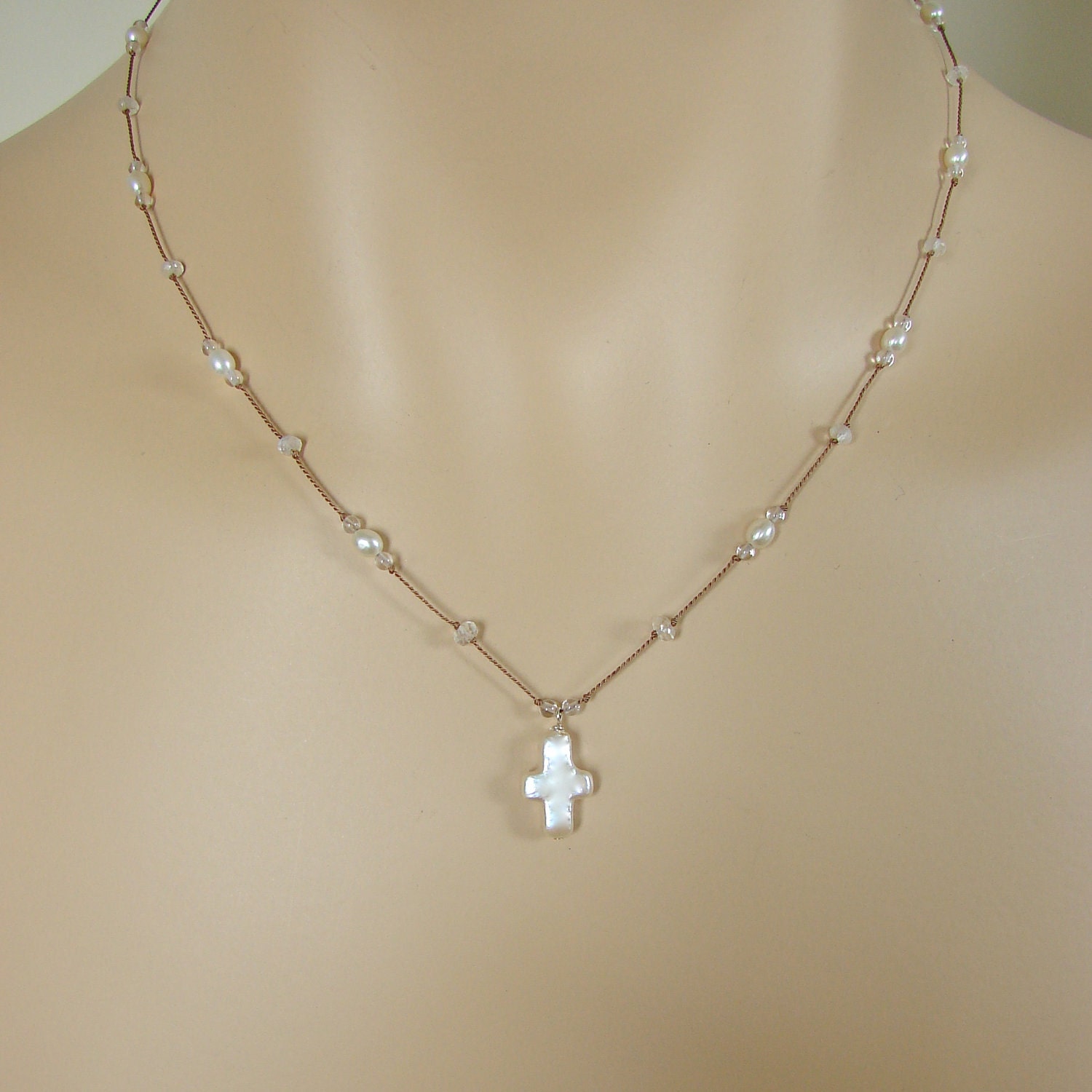 Pearl Cross Necklace By Tinybaublesbyellen On Etsy 4665