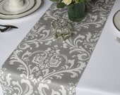 Table gray Damask and Table White table Wedding Runner Gray wedding Traditions Runner runner