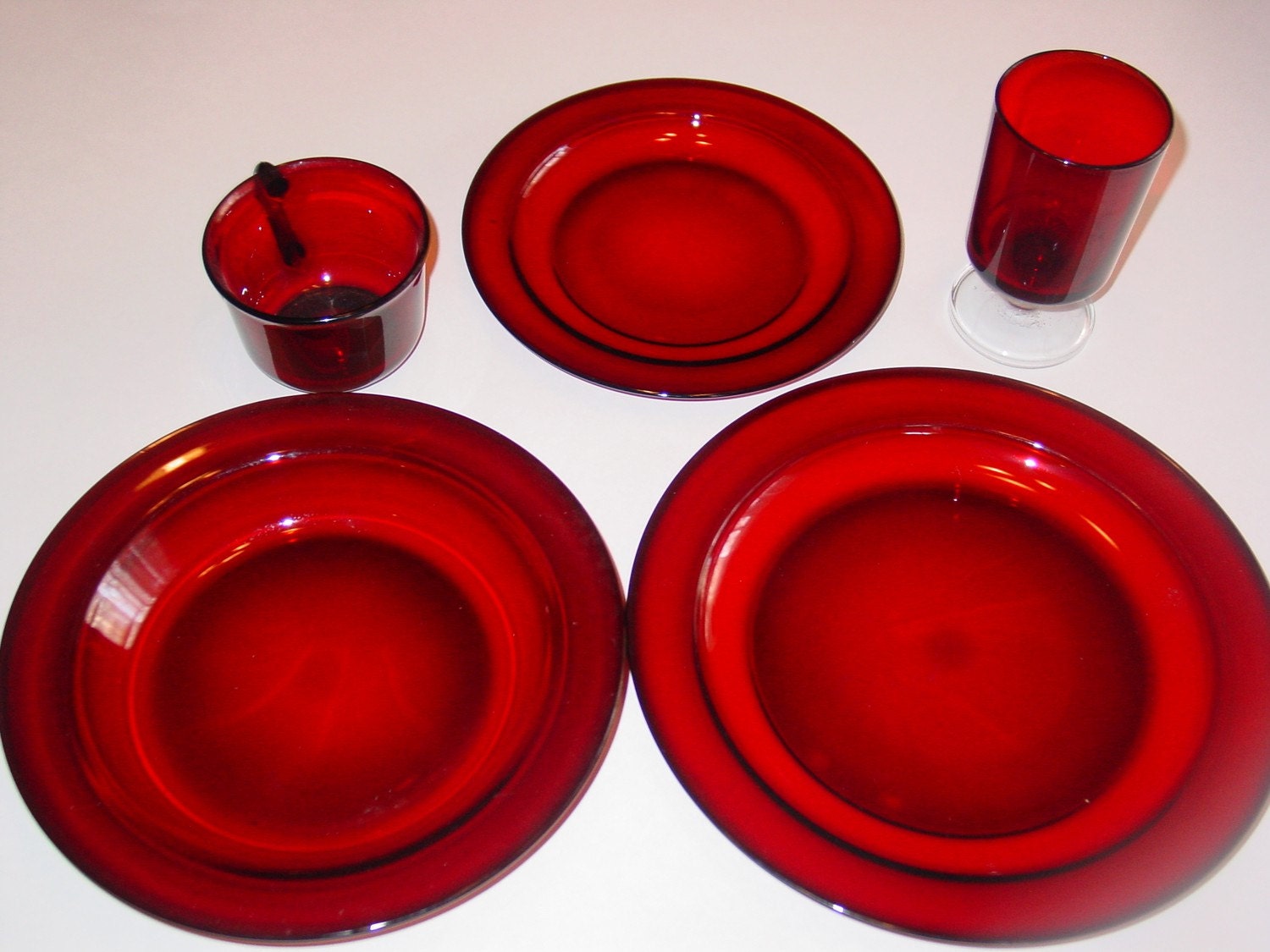Vintage French Arcoroc Glass Dinnerware Ruby Red