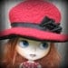 Doll Hat for Blythe - 2-Tone Red Wool Felt and Black Velvet