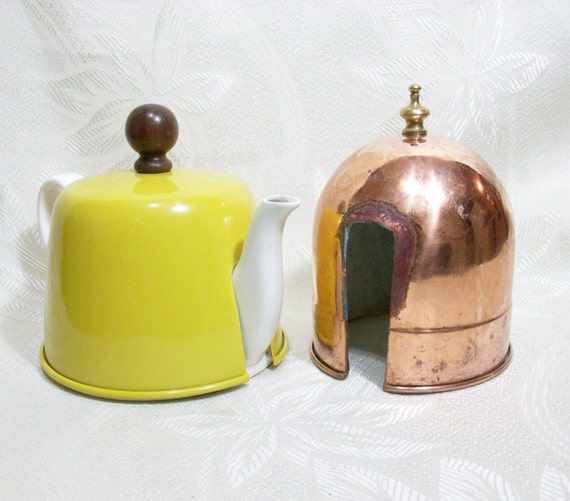 Vintage Copper Teapot Metal Cozy Lined Brass Knob