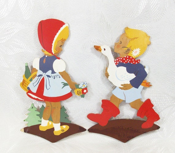 Vintage Childrens Wall Decor Wood Cut Outs Painted 1962