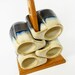 RESERVED for SCARLET BEGONIAZ Vintage Stoneware Mugs Coffee Cups Pottery Black Blue Cream Oak Stand Serving PeachyChicBoutique on Etsy