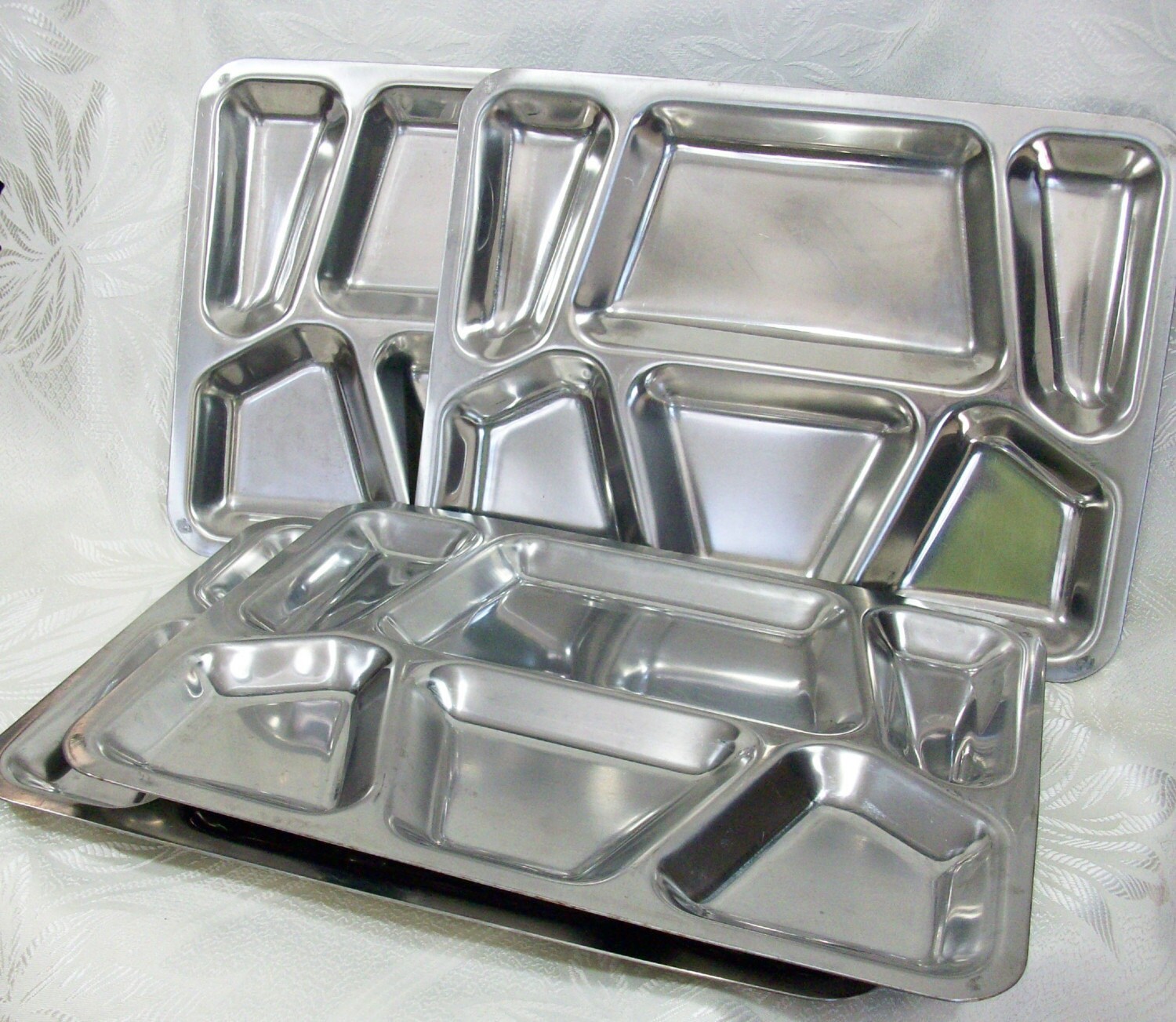 Antique Cafeteria Trays Four Stainless Mid Century 1951