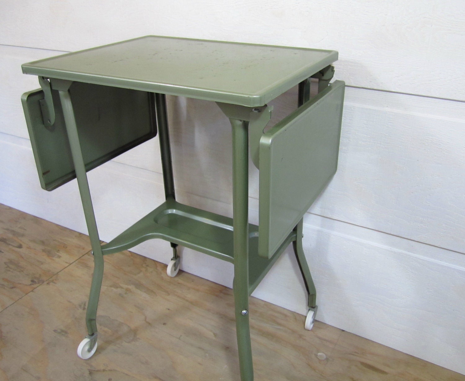 Vintage Industrial Typewriter Table Metal Desk Green White