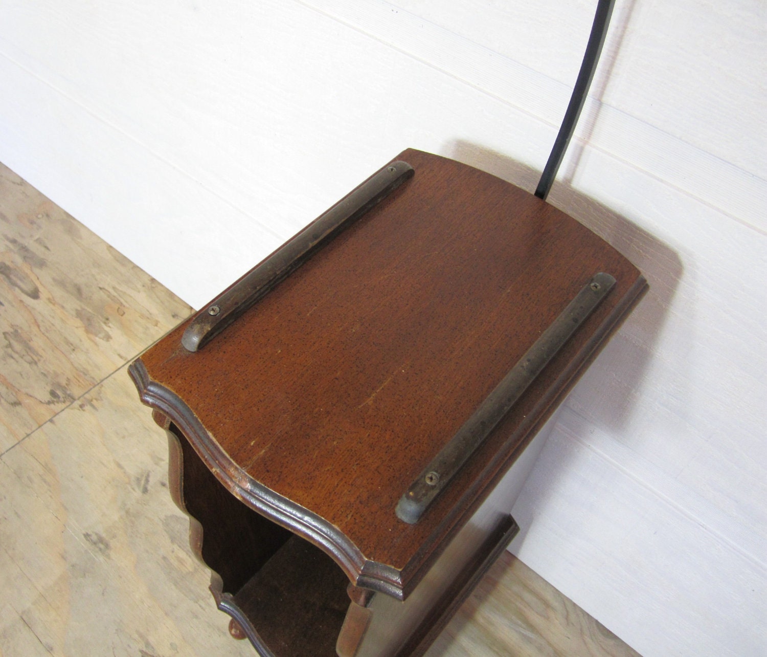 Vintage Telephone Table Wood Walnut Brown Carrying Handle Home
