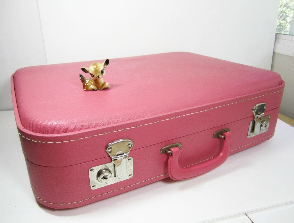 Vintage Suitcase Luggage Pink Medium Size Travel Home Decor   Il Fullxfull.271569438 