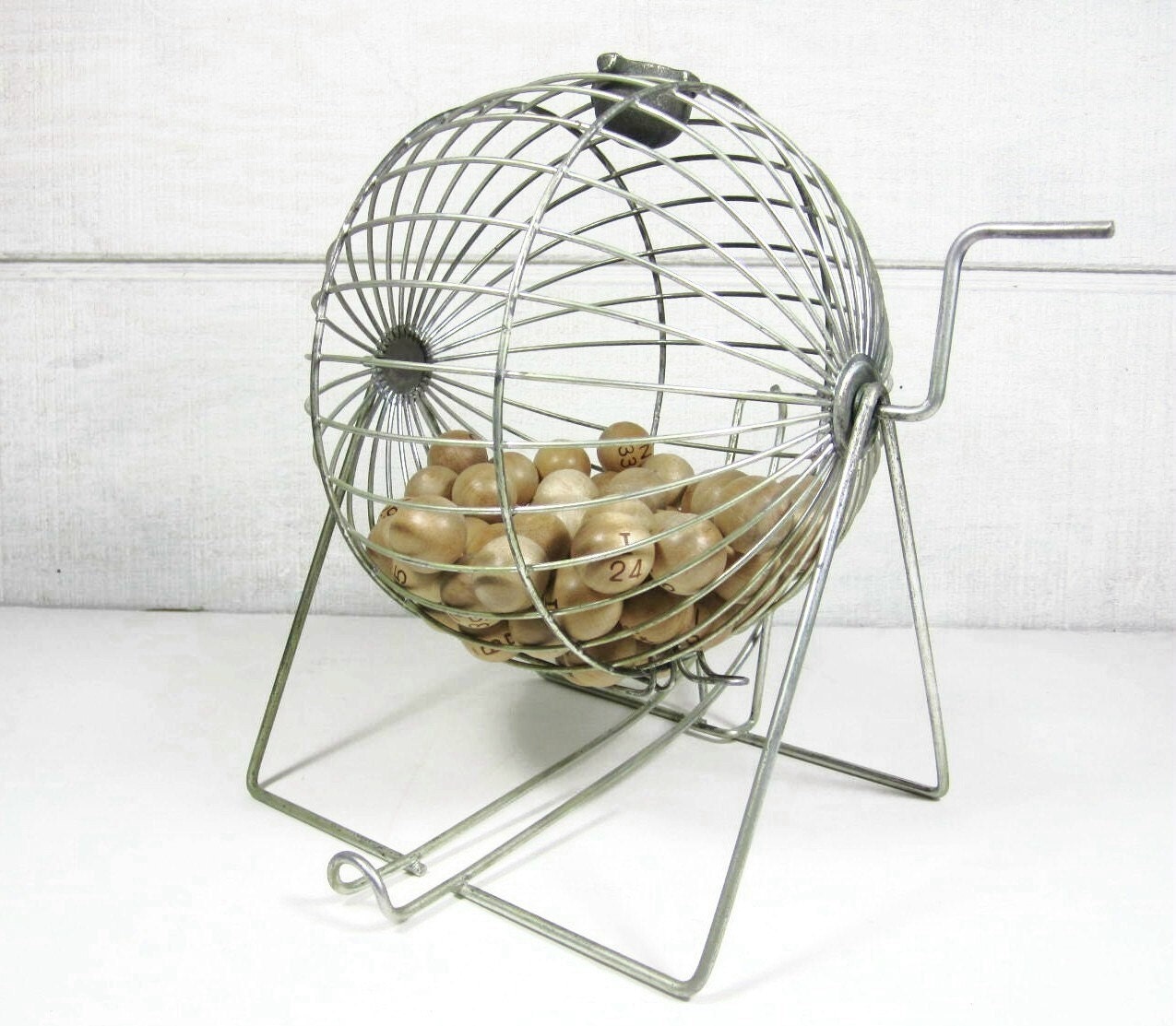 Vintage Bingo Cage Wooden Bingo Balls Lowe Metal Game