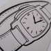 Vintage Flash Card W is for Wrist Watch Glossy Plastic with Red/Silver Glitter Back, Large Size wristwatch picture