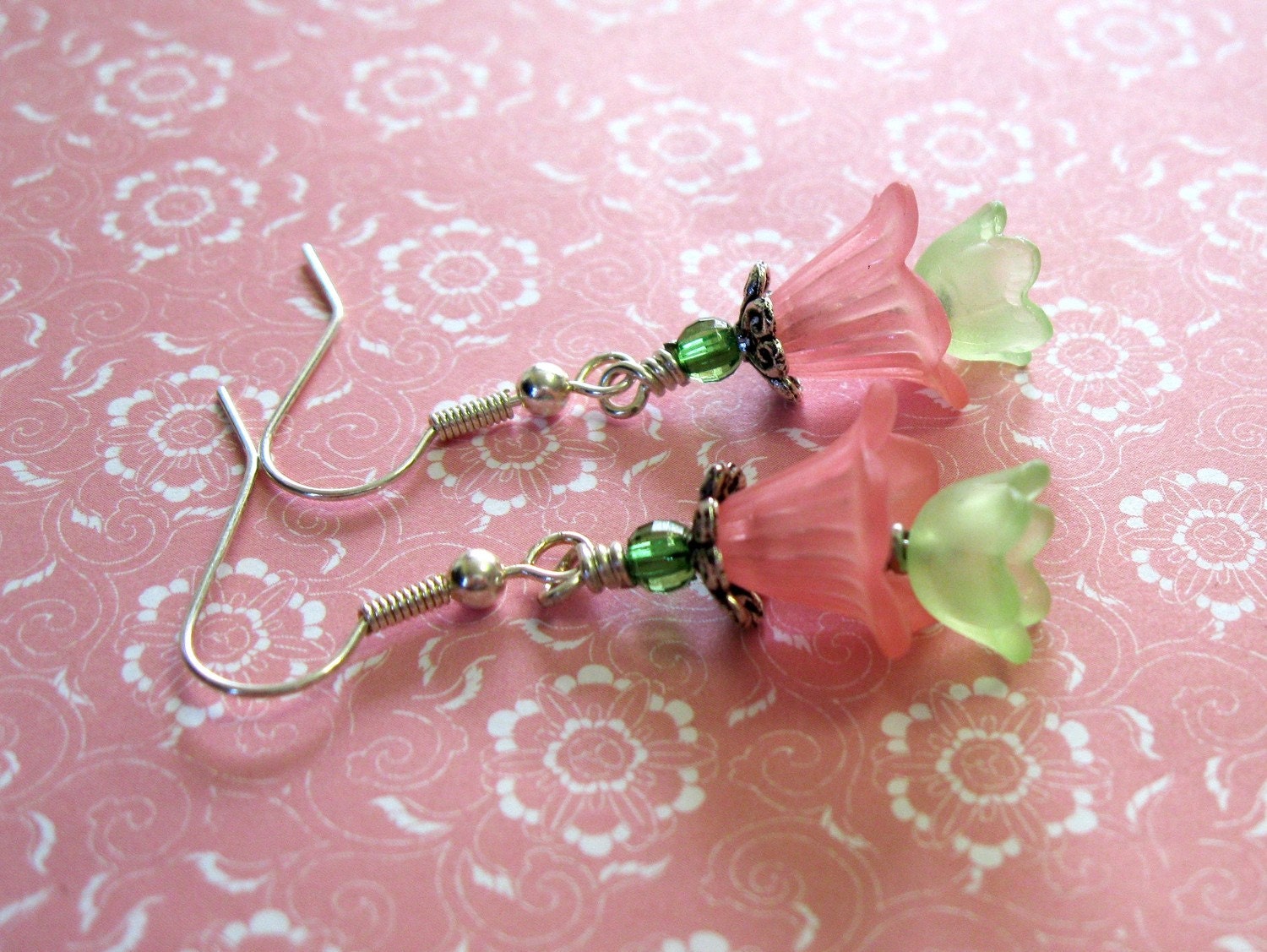 Pink and Green Acrylic Flower Earrings