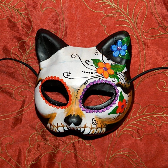 Day of the Dead Mask Dia de Los Muertos Kitty Cat by Masquefaire