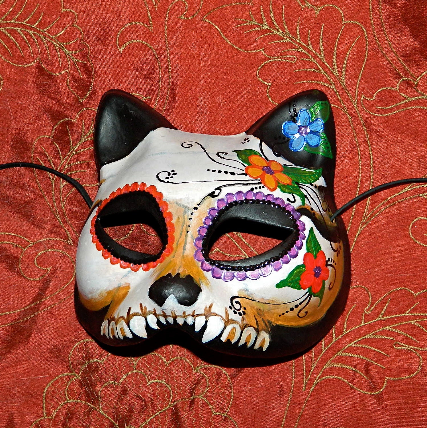 Day of the Dead Mask Dia de Los Muertos Kitty Cat Adult Size