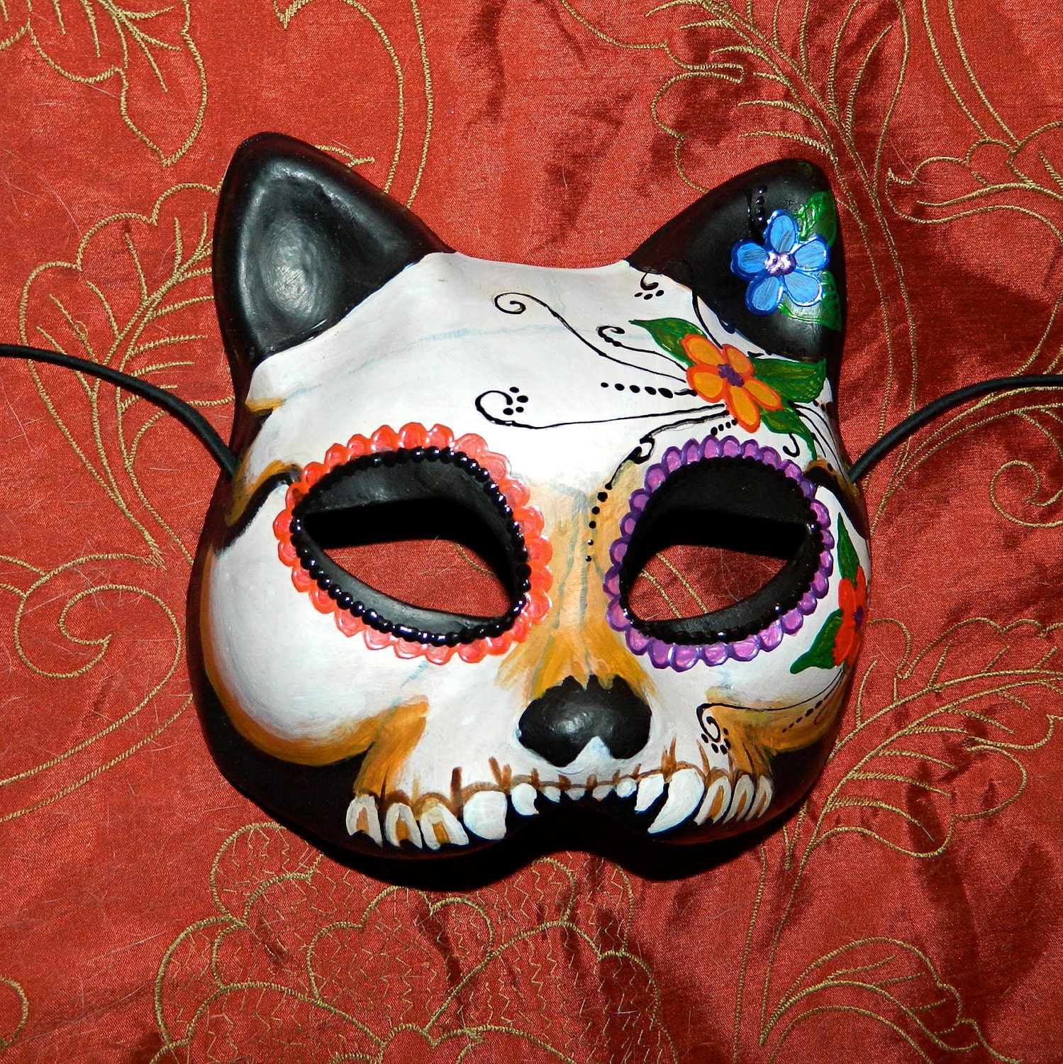 Day of the Dead Mask Dia de Los Muertos Kitty Cat Adult Size