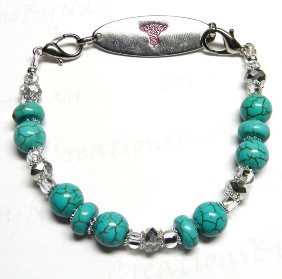 Beaded Medical ID Tag Alert Replacement Bracelet by CreationsByNan