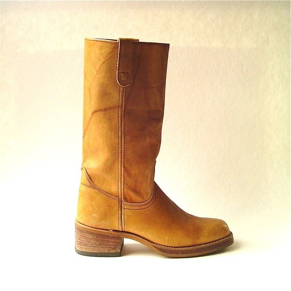vintage Distressed Caramel Brown Leather Campus Boots