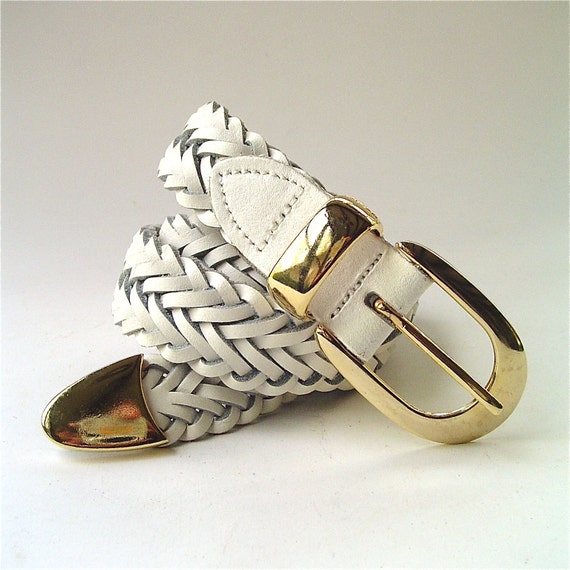 vintage White Braided Leather Belt