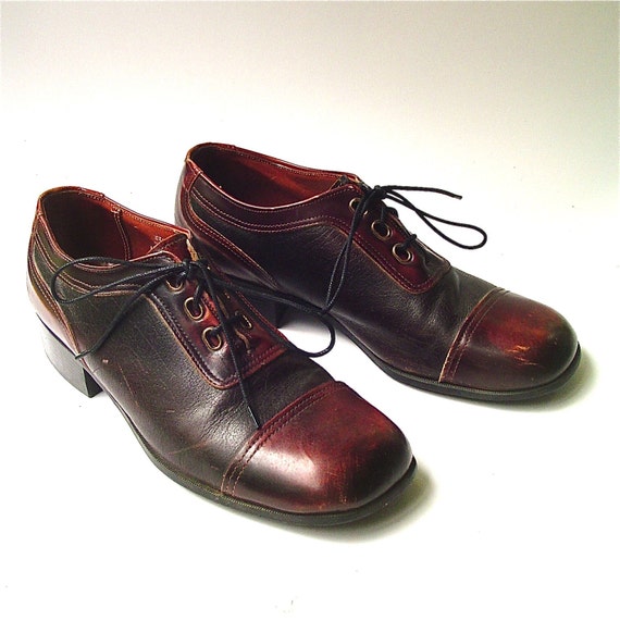 70s vintage Two Tone Chestnut and Russet Brown Leather Oxford