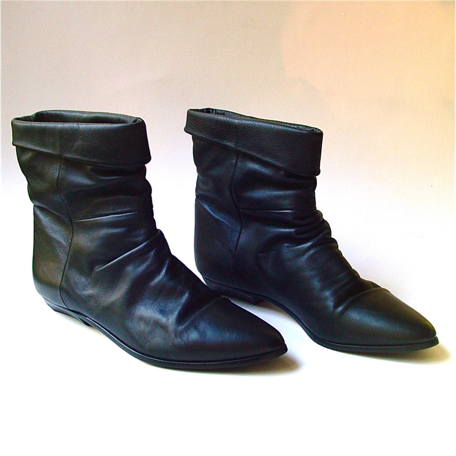 80s vintage Drifter Black Leather Cuffed Boots by SkinnyandBernie