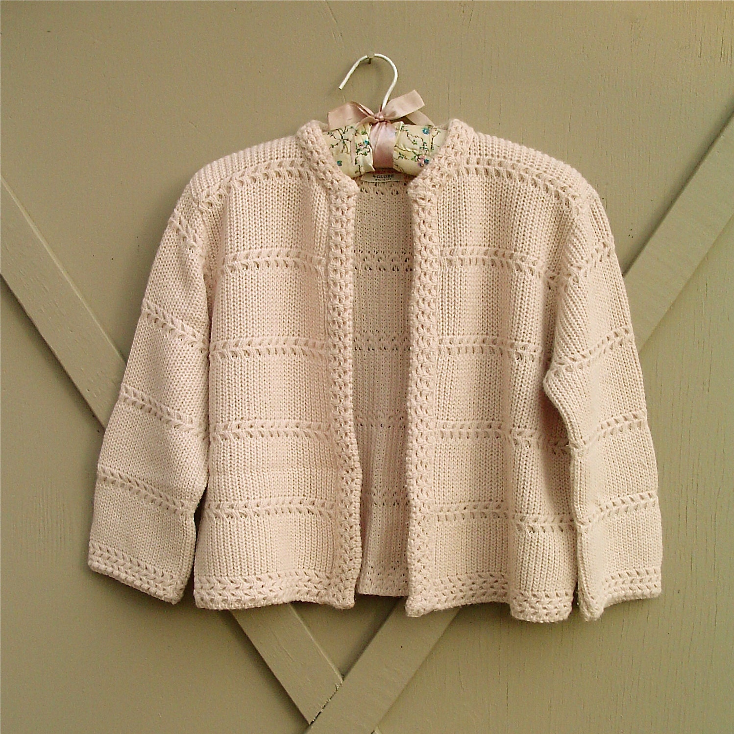 50s vintage Almond Acrylic Knit Cardigan Sweater