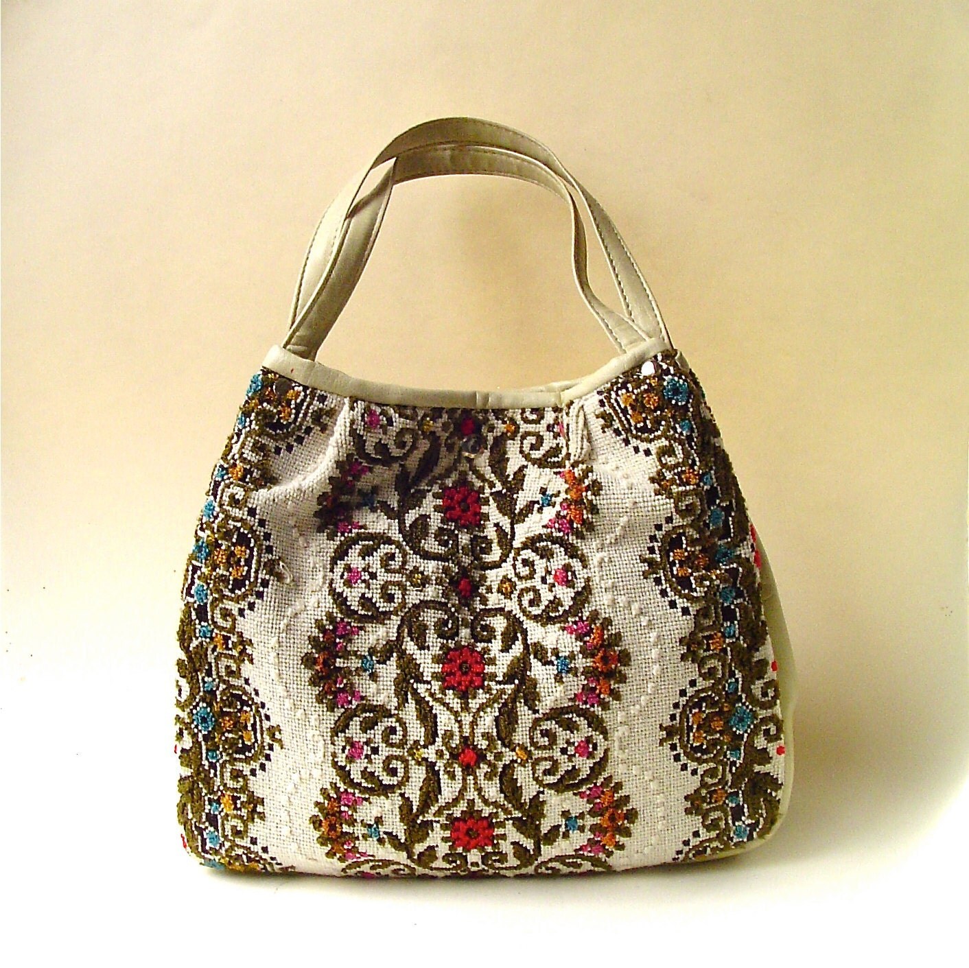 60s vintage Ornate Floral Carpet Bag