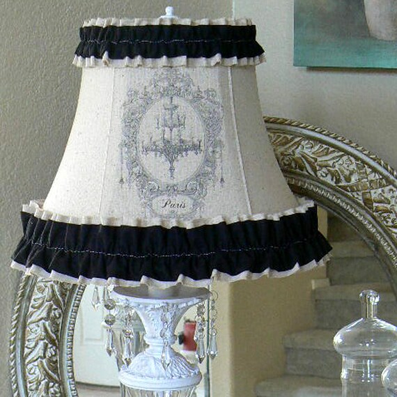 l shade linen paris shabby chic with black ruffle and l shade linen paris shabby chic with black ruffle and