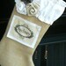 Burlap Christmas Stocking Shabby Chic with Ruffled White Cotton Cuff and Custom Name Tag