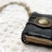 Turkoman - Mini Black Leather Wearable Book with Vintage Metal Button