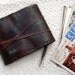 The Landscapes of My Mind - Dark Brown Reclaimed Embossed Leather Landscape Format Journal with Tea Stained Pages & Vintage Turkoman Button