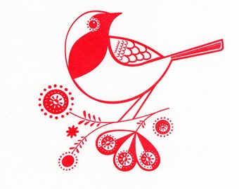 Robin - Hand Pulled, Signed, Gocco Screenprint