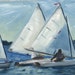 Sailboats, White Sails, Blue Water Racing, Race, North Carolina Original Oil Painting by Clair Hartmann