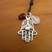 Hamsa Hand Necklace Sterling Silver Pendant with Moonstone and Garnet on Leather Cord