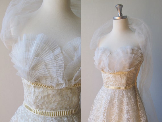 1950s Party Dress / 50s Strapless Prom Dress/ Little Buttercup
