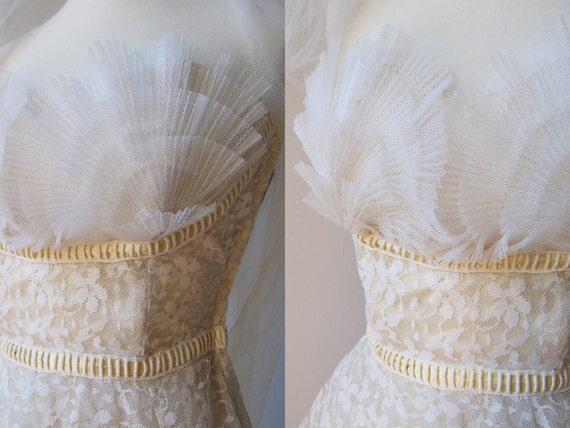 1950s Party Dress / 50s Strapless Prom Dress/ Little Buttercup