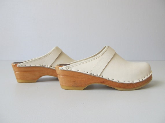 Vintage Clogs 1970s Clogs White Bastad Toffeln Leather And