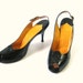 vintage 1950s Black High Heel Shoes / Leather Peep Toes Size 6.5 / 7